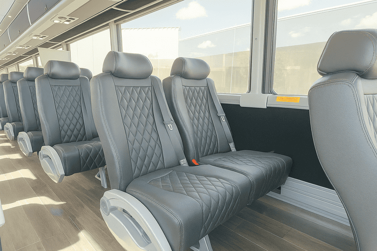interior of Bakersfield Minibus Company charter bus